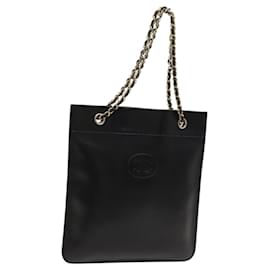 Chanel-CHANEL Matelasse COCO Mark Chain Tote Bag Leather Black CC Auth PP442-Black