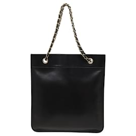 Chanel-CHANEL Matelasse COCO Mark Chain Tote Bag Leather Black CC Auth PP442-Black