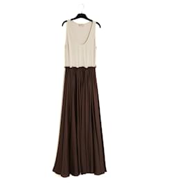 Lanvin-Lanvin 2011 Maxi Dress FR38 Alber Elbaz light silk muslin long dress UK10 US8-Brown,Beige