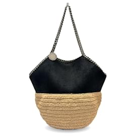 Stella Mc Cartney-Stella McCartney Falabella Raffia Medium Tote Bag-Black,Beige