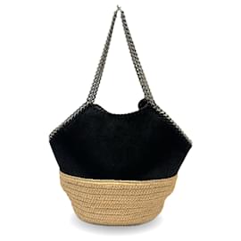 Stella Mc Cartney-Stella McCartney Falabella Raffia Medium Tote Bag-Black,Beige