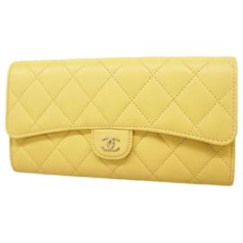 Chanel-Chanel Long Wallet in Yellow Lambskin-Yellow