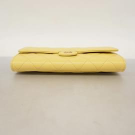 Chanel-Chanel Long Wallet in Yellow Lambskin-Yellow