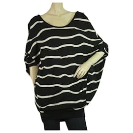 Adidas-Y-3 Adidas Yohji Yamamoto Black White Stripes Dolman Sleeves Long Top size XS-White,Blue