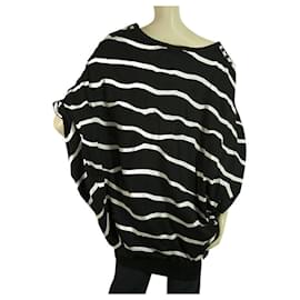 Adidas-Y-3 Adidas Yohji Yamamoto Black White Stripes Dolman Sleeves Long Top size XS-White,Blue