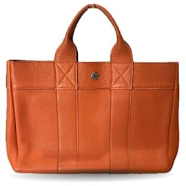 Hermès-Hermes Foul Tote PM All Leather Togo Orange E Stamped Bag-Orange