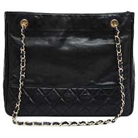 Chanel-Chanel 1980 Shopping Bag PM Timeless Classic Black Leather Tote Bag PM-Navy blue