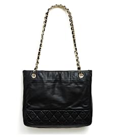 Chanel-Chanel 1980 Shopping Bag PM Timeless Classic Black Leather Tote Bag PM-Navy blue