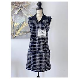 Chanel-Cara Delevingne Style Navy Tweed Dress 48 FR-Navy blue