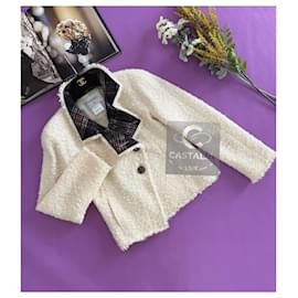 Chanel-Paris / Edinburgh Ecru Tartan Tweed Jacket 38 FR-Cream