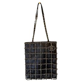 Chanel-Chanel 20C Runway Black Lambskin Shopping Frame Chain Tote Bag GHW-Black,Gold hardware