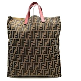 Fendi-Fendi Zucca Pattern Brown Canvas Tote Bag-Brown