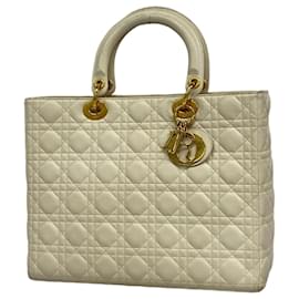 Christian Dior-Christian Dior White Leather Tote Bag-White