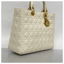 Christian Dior-Christian Dior White Leather Tote Bag-White