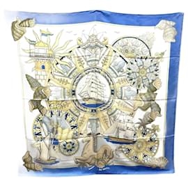 Hermès-Hermes Carré 90 L'AIR MARIN Sea Breeze Scarf-Blue