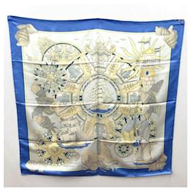 Hermès-Hermes Carré 90 L'AIR MARIN Sea Breeze Scarf-Blue