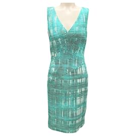Oscar de la Renta-Oscar de la Renta Green / White Spring 2013 Textured Woven Sleeveless Shift Dress-Green