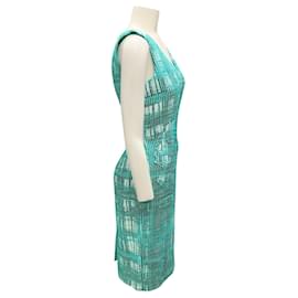 Oscar de la Renta-Oscar de la Renta Green / White Spring 2013 Textured Woven Sleeveless Shift Dress-Green
