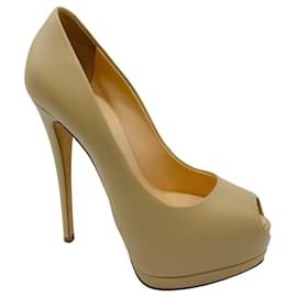 Giuseppe Zanotti-Giuseppe Zanotti Beige Peep Toe Leather Platform Stiletto Pumps-Beige