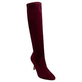 Manolo Blahnik-Manolo Blahnik Dark Red Suede Pamfilo 90 Boots-Red