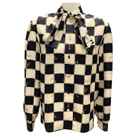 Gucci-Gucci Beige / Black 2023 Chained GG Interlocking G Jacquard Silk Shirt-Beige