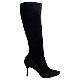 Manolo Blahnik-Manolo Blahnik Black Suede Pamfilo 90 Boots-Black