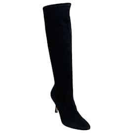 Manolo Blahnik-Manolo Blahnik Black Suede Pamfilo 90 Boots-Black
