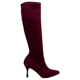Manolo Blahnik-Manolo Blahnik Dark Red Suede Pamfilo 90 Boots-Red