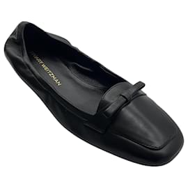 Stuart Weitzman-Stuart Weitzman Black Pre-Fall 2024 Bow Detail Leather Loafers-Black