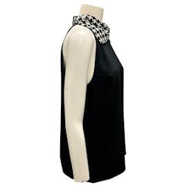 Chanel-Chanel Black 2009 Tweed Collar Sleeveless Silk Blouse-Black