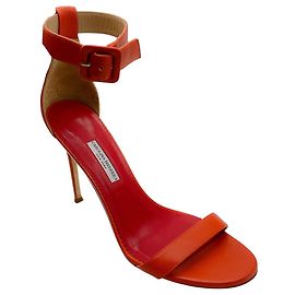 Carolina Herrera Orange Leather Ankle Strap Sandals Orange