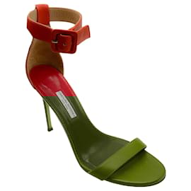Carolina Herrera-Carolina Herrera Orange Leather Ankle Strap Sandals-Orange