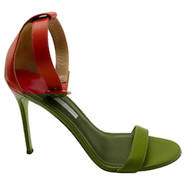 Carolina Herrera-Carolina Herrera Orange Leather Ankle Strap Sandals-Orange