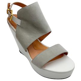 Robert Clergerie Grey / White Suede and Leather Wedge Sandals Grey