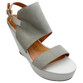 Robert Clergerie-Robert Clergerie Grey / White Suede and Leather Wedge Sandals-Grey