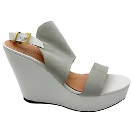 Robert Clergerie-Robert Clergerie Grey / White Suede and Leather Wedge Sandals-Grey