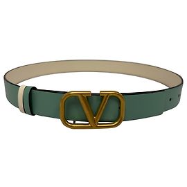 Valentino Garavani Cinto Slim Reversível VLogo Valentino 85 em Couro Verde Menta Verde