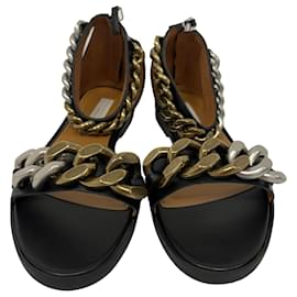 Stella Mc Cartney-Stella McCartney Chain Link Ankle Strap Sandals in Black Faux Leather -Black