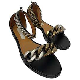 Stella Mc Cartney-Stella McCartney Chain Link Ankle Strap Sandals in Black Faux Leather -Black