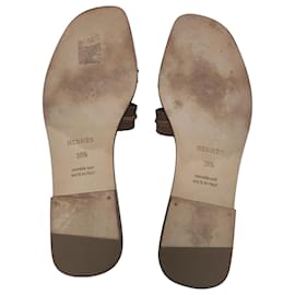 Hermès-Hermès Oran Flat Slides in Brown Leather-Brown