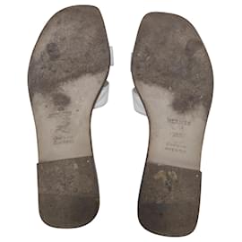 Hermès-Hermès Oran Flat Slides in White Leather-White,Cream