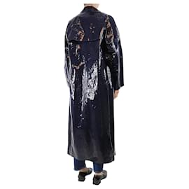 Autre Marque-Navy blue laquer coated long coat - size S-Blue