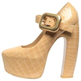Bottega Veneta-Bottega Veneta Beige patent snake effect platform heels - size EU 39 (UK 6)-Other