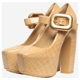 Bottega Veneta-Bottega Veneta Beige patent snake effect platform heels - size EU 39 (UK 6)-Other