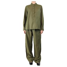 Soeur-Khaki wool shirt and trouser set - size UK 10-Green