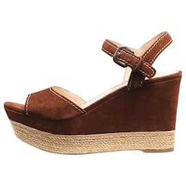 Prada-Brown suede espadrille wedge sandals - size EU 37-Brown