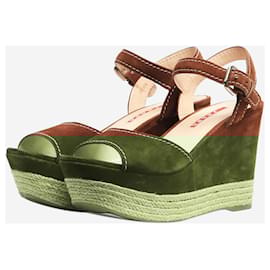 Prada-Brown suede espadrille wedge sandals - size EU 37-Brown