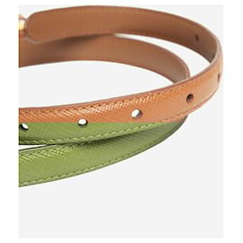 Prada-Brown Saffiano leather skinny belt-Brown