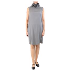 Brunello Cucinelli-Grey sleeveless silk mini dress - size M-Grey