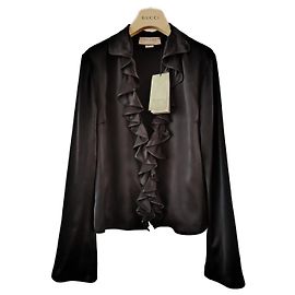 Camicia Gucci in seta nera con scollo a V e volant Nero